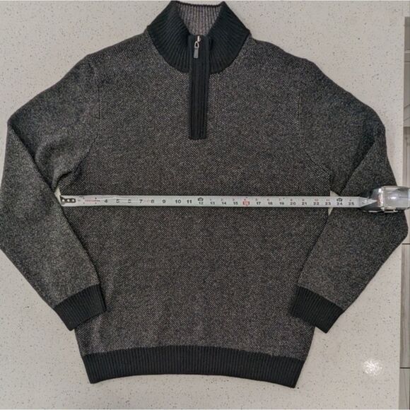 Pronto Uomo Men's 100% Wool Pullover Black Sweater Mock-Neck Quarter-Zip XXL - Picture 3 of 8
